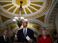 Senator John Thune (R-SD), the newly elected Senate Republican Leader, participates in the Republican leadership's weekly press conference a...