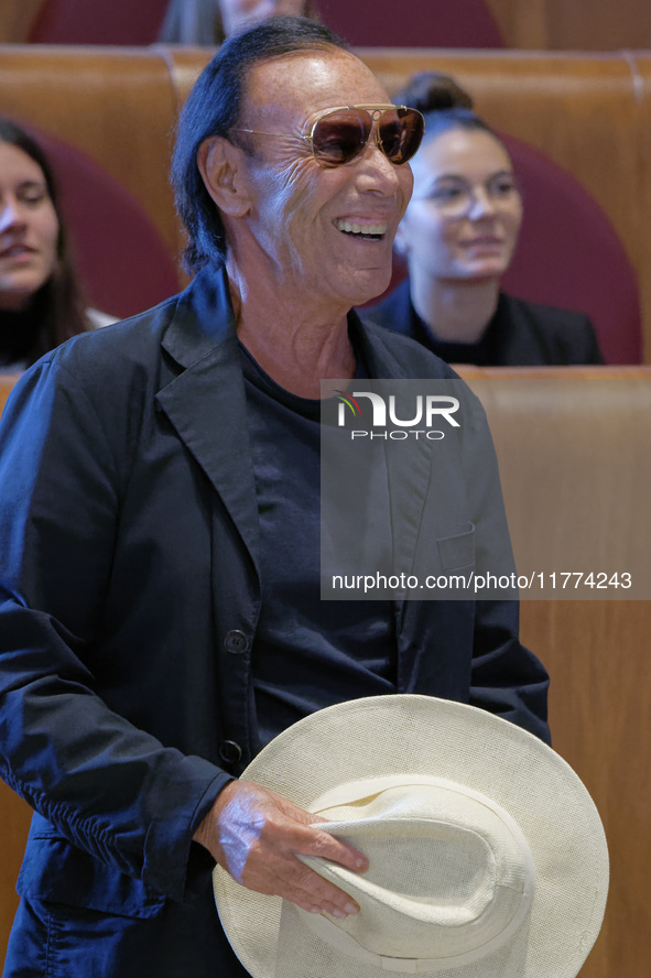 Italian singer-songwriter Antonello Venditti attends the Capitoline Wolf award ceremony inside the Giulio Cesare Hall at the Campidoglio in...