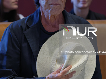 Italian singer-songwriter Antonello Venditti attends the Capitoline Wolf award ceremony inside the Giulio Cesare Hall at the Campidoglio in...