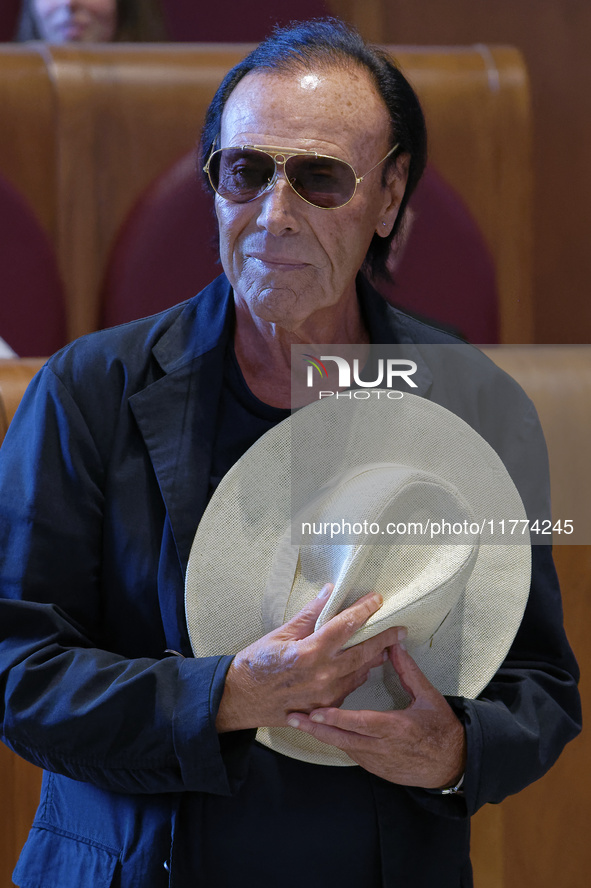 Italian singer-songwriter Antonello Venditti attends the Capitoline Wolf award ceremony inside the Giulio Cesare Hall at the Campidoglio in...