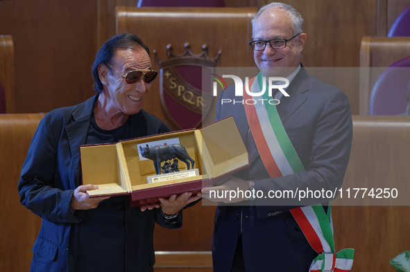 Italian singer-songwriter Antonello Venditti attends the Capitoline Wolf award ceremony inside the Giulio Cesare Hall at the Campidoglio in...