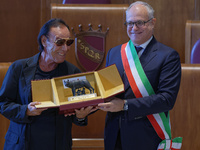 Italian singer-songwriter Antonello Venditti attends the Capitoline Wolf award ceremony inside the Giulio Cesare Hall at the Campidoglio in...