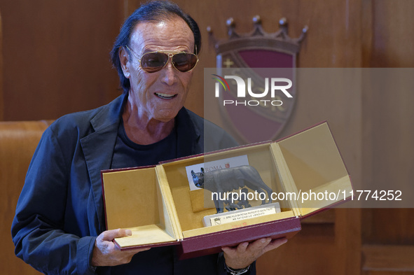 Italian singer-songwriter Antonello Venditti attends the Capitoline Wolf award ceremony inside the Giulio Cesare Hall at the Campidoglio in...