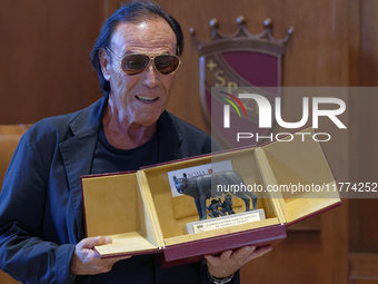 Italian singer-songwriter Antonello Venditti attends the Capitoline Wolf award ceremony inside the Giulio Cesare Hall at the Campidoglio in...