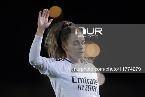 Teresa Abelleira of Real Madrid women plays during the UEFA Women's Champions League match between Real Madrid and FC Twente at Alfredo Di S...