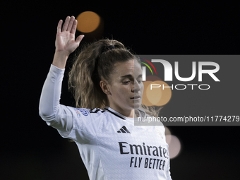 Teresa Abelleira of Real Madrid women plays during the UEFA Women's Champions League match between Real Madrid and FC Twente at Alfredo Di S...