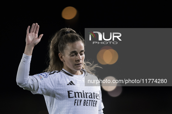 Teresa Abelleira of Real Madrid women plays during the UEFA Women's Champions League match between Real Madrid and FC Twente at Alfredo Di S...