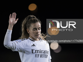 Teresa Abelleira of Real Madrid women plays during the UEFA Women's Champions League match between Real Madrid and FC Twente at Alfredo Di S...