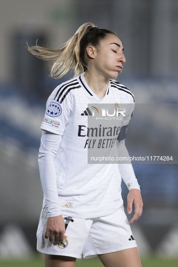 In Madrid, Spain, on November 13, Olga Carmona of Real Madrid women reacts to a missed opportunity during the UEFA Women's Champions League...