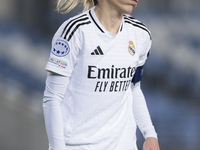 In Madrid, Spain, on November 13, Olga Carmona of Real Madrid women reacts to a missed opportunity during the UEFA Women's Champions League...