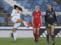 Oihane Hernandez of Real Madrid women and Signe Bruun of Real Madrid women celebrate a goal during the UEFA Women's Champions League match b...