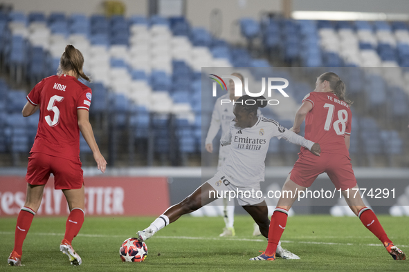 Linda Caicedo of Real Madrid women is in action during the UEFA Women's Champions League match between Real Madrid and FC Twente at Alfredo...