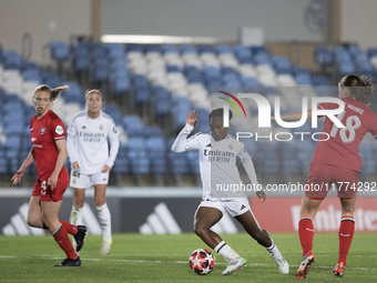 Linda Caicedo of Real Madrid women is in action during the UEFA Women's Champions League match between Real Madrid and FC Twente at Alfredo...