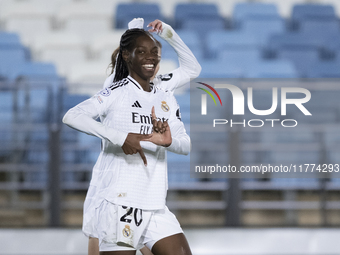 Naomie Feller of Real Madrid women celebrates a goal during the UEFA Women's Champions League match between Real Madrid and FC Twente at Alf...