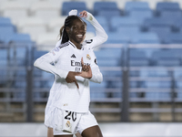 Naomie Feller of Real Madrid women celebrates a goal during the UEFA Women's Champions League match between Real Madrid and FC Twente at Alf...