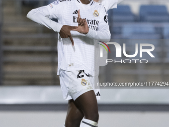 Naomie Feller of Real Madrid women celebrates a goal during the UEFA Women's Champions League match between Real Madrid and FC Twente at Alf...