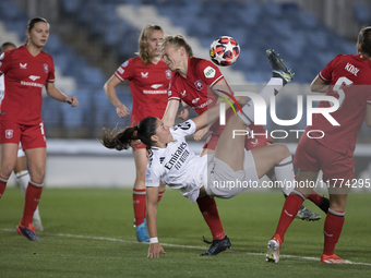 Maria Mendez of Real Madrid women attempts a shot during the UEFA Women's Champions League match between Real Madrid and FC Twente at Alfred...