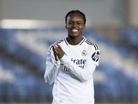 Linda Caicedo of Real Madrid women reacts to a missed opportunity during the UEFA Women's Champions League match between Real Madrid and FC...