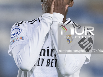 Linda Caicedo of Real Madrid women reacts to a missed opportunity during the UEFA Women's Champions League match between Real Madrid and FC...