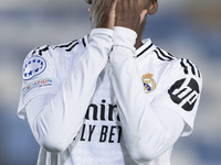 Linda Caicedo of Real Madrid women reacts to a missed opportunity during the UEFA Women's Champions League match between Real Madrid and FC...