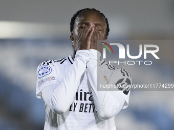 Linda Caicedo of Real Madrid women reacts to a missed opportunity during the UEFA Women's Champions League match between Real Madrid and FC...