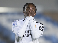 Linda Caicedo of Real Madrid women reacts to a missed opportunity during the UEFA Women's Champions League match between Real Madrid and FC...