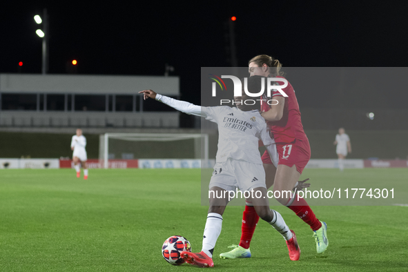 Linda Caicedo of Real Madrid Women and Amanda Andradottir of FC Twente play during the UEFA Women's Champions League match between Real Madr...