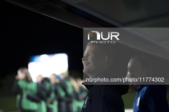 The head coach of FC Twente, Joran Pot, is present during the UEFA Women's Champions League match between Real Madrid and FC Twente at Alfre...