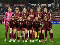 A.S. Roma Femminile players pose for a team photo during Group A - Day 3 - UEFA Women's Champions League 2023/24 between A.S. Roma and Olymp...