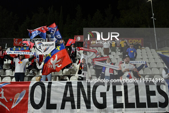 Supporters of Olympique Lyonnais attend the Group A - Day 3 - UEFA Women's Champions League 2023/24 match between A.S. Roma and Olympique Ly...