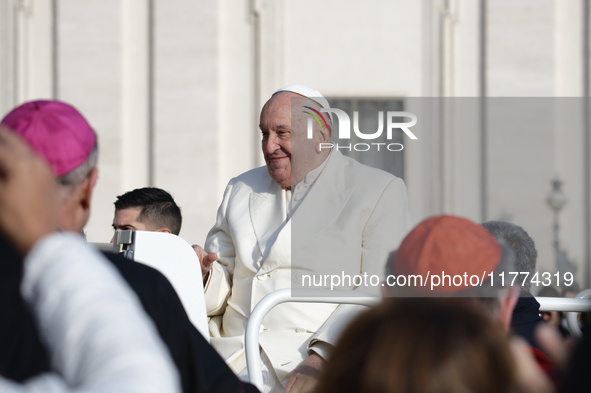 Pope Francis attends the weekly general audience at St Peter's Square in The Vatican on November 13, 2024. 