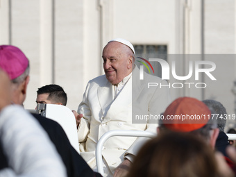 Pope Francis attends the weekly general audience at St Peter's Square in The Vatican on November 13, 2024. (