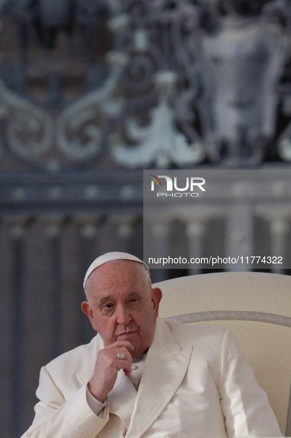 Pope Francis attends the weekly general audience at St Peter's Square in The Vatican on November 13, 2024. 