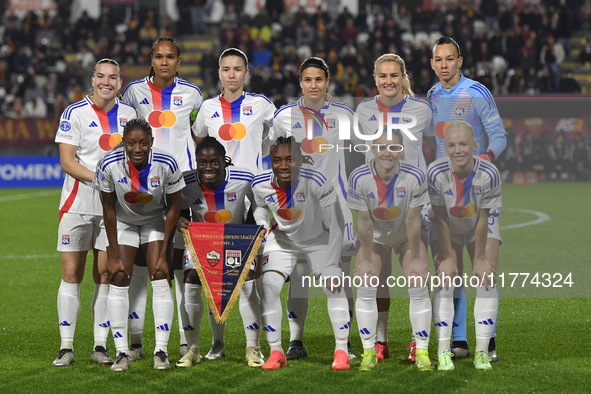 Olympique Lyonnais players pose for a team photo during Group A - Day 3 of the UEFA Women's Champions League 2023/24 between A.S. Roma and O...