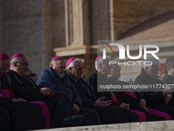 A group of Bishops and Cardinals attends Pope Francis's weekly General Audience in St. Peter's Square at the Vatican on November 13, 2024. (