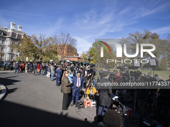 Journalists gather outside of the West Wing of the White House as US President Joe Biden and President-elect Donald hold a meeting, in Washi...