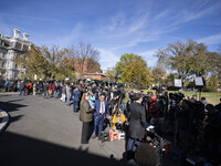 Journalists gather outside of the West Wing of the White House as US President Joe Biden and President-elect Donald hold a meeting, in Washi...