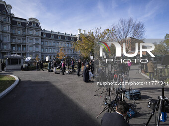 Journalists gather outside of the West Wing of the White House as US President Joe Biden and President-elect Donald hold a meeting, in Washi...