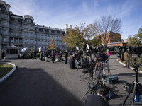 Journalists gather outside of the West Wing of the White House as US President Joe Biden and President-elect Donald hold a meeting, in Washi...