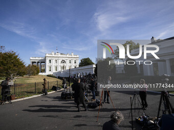 Journalists gather outside of the West Wing of the White House as US President Joe Biden and President-elect Donald hold a meeting, in Washi...