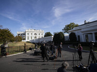 Journalists gather outside of the West Wing of the White House as US President Joe Biden and President-elect Donald hold a meeting, in Washi...