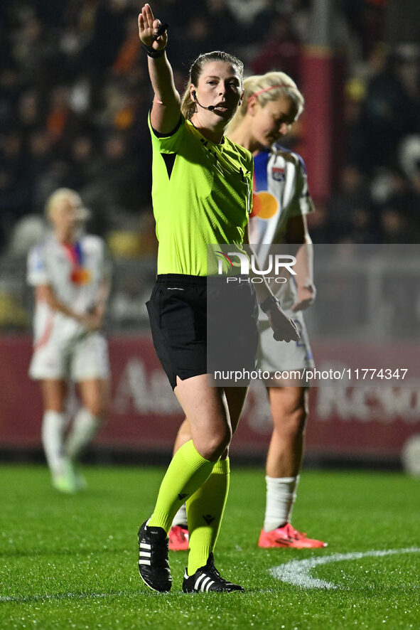 Referee Abigail Byrne (ENG) officiates during Group A - Day 3 of the UEFA Women's Champions League 2023/24 match between A.S. Roma and Olymp...