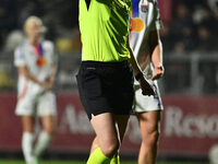 Referee Abigail Byrne (ENG) officiates during Group A - Day 3 of the UEFA Women's Champions League 2023/24 match between A.S. Roma and Olymp...