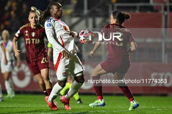 Melchie Dumornay of Olympique Lyonnais and Lucia Di Guglielmo of A.S. Roma Femminile are in action during Group A - Day 3 of the UEFA Women'...