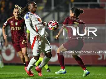 Melchie Dumornay of Olympique Lyonnais and Lucia Di Guglielmo of A.S. Roma Femminile are in action during Group A - Day 3 of the UEFA Women'...