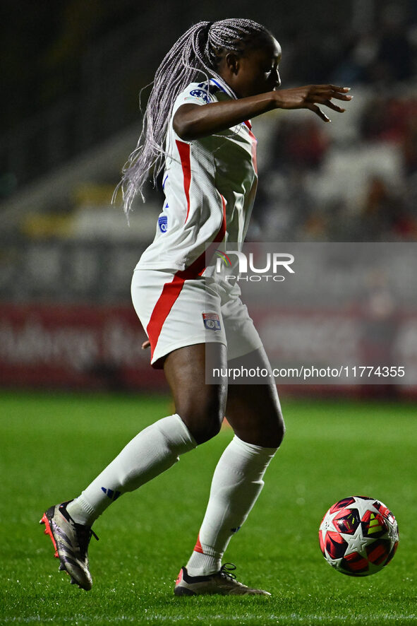 Kadidiatou Diani of Olympique Lyonnais is in action during Group A - Day 3 of the UEFA Women's Champions League 2023/24 between A.S. Roma an...