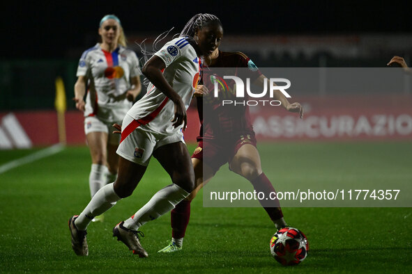 Kadidiatou Diani of Olympique Lyonnais and Emilie Haavi of A.S. Roma Femminile are in action during Group A - Day 3 of the UEFA Women's Cham...