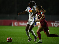 Kadidiatou Diani of Olympique Lyonnais and Emilie Haavi of A.S. Roma Femminile are in action during Group A - Day 3 of the UEFA Women's Cham...