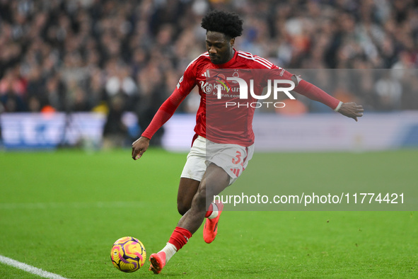 Ola Aina of Nottingham Forest is in action during the Premier League match between Nottingham Forest and Newcastle United at the City Ground...