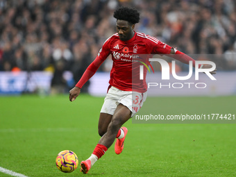 Ola Aina of Nottingham Forest is in action during the Premier League match between Nottingham Forest and Newcastle United at the City Ground...